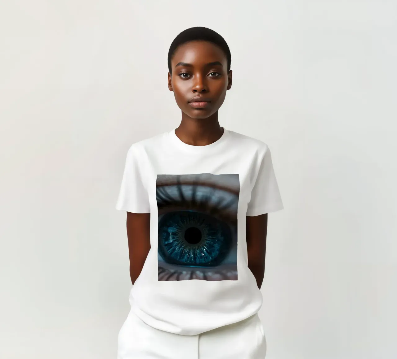 Vue rapprochée d'un œil bleu mettant en évidence des détails complexes t-shirt de DesignDoodle