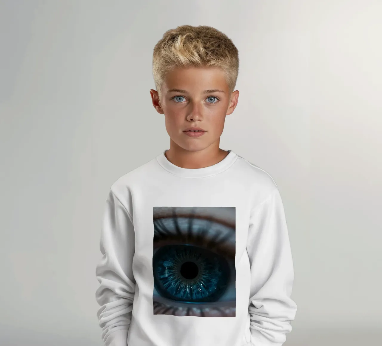 Eine Nahaufnahme eines blauen Auges, die komplizierte Details hervorhebt Kinder Sweatshirt von DesignDoodle