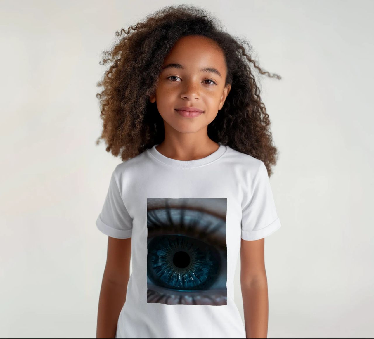 Vue rapprochée d'un œil bleu mettant en évidence des détails complexes t-shirt enfant de DesignDoodle