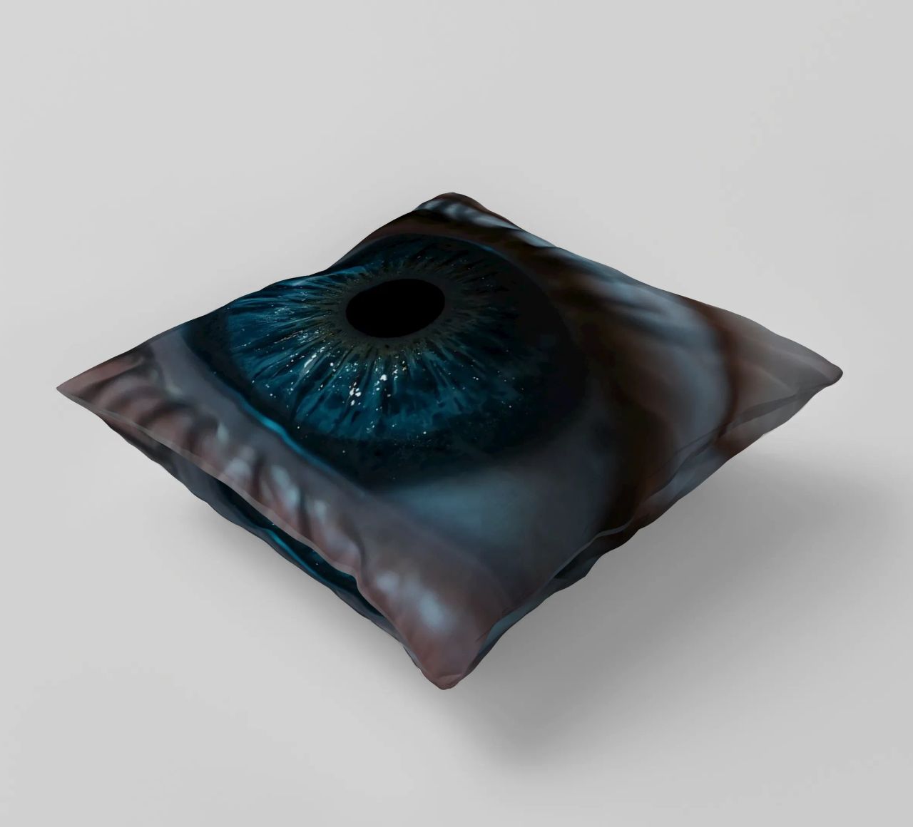 Vue rapprochée d'un œil bleu mettant en évidence des détails complexes coussin de DesignDoodle