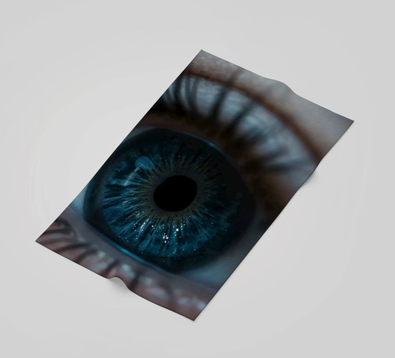 Vue rapprochée d'un œil bleu mettant en évidence des détails complexes serviette de plage de DesignDoodle