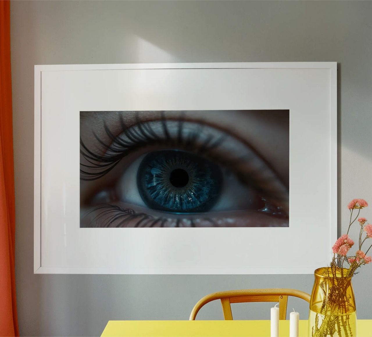 Vue rapprochée d'un œil bleu mettant en évidence des détails complexes poster de DesignDoodle