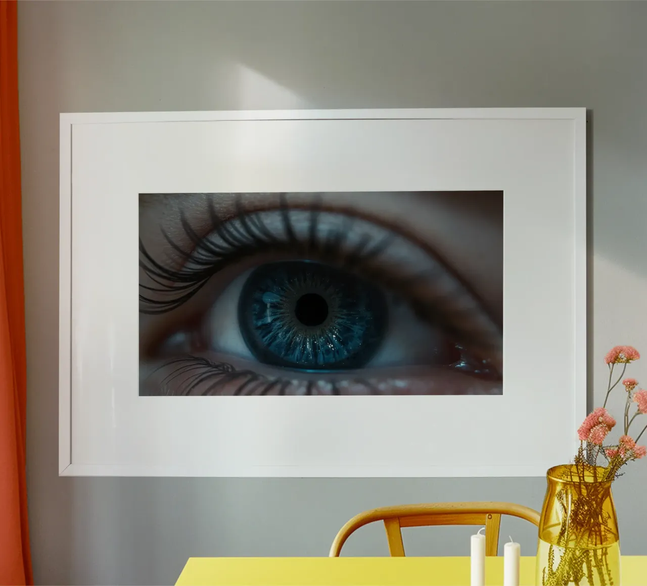 Vue rapprochée d'un œil bleu mettant en évidence des détails complexes poster de DesignDoodle