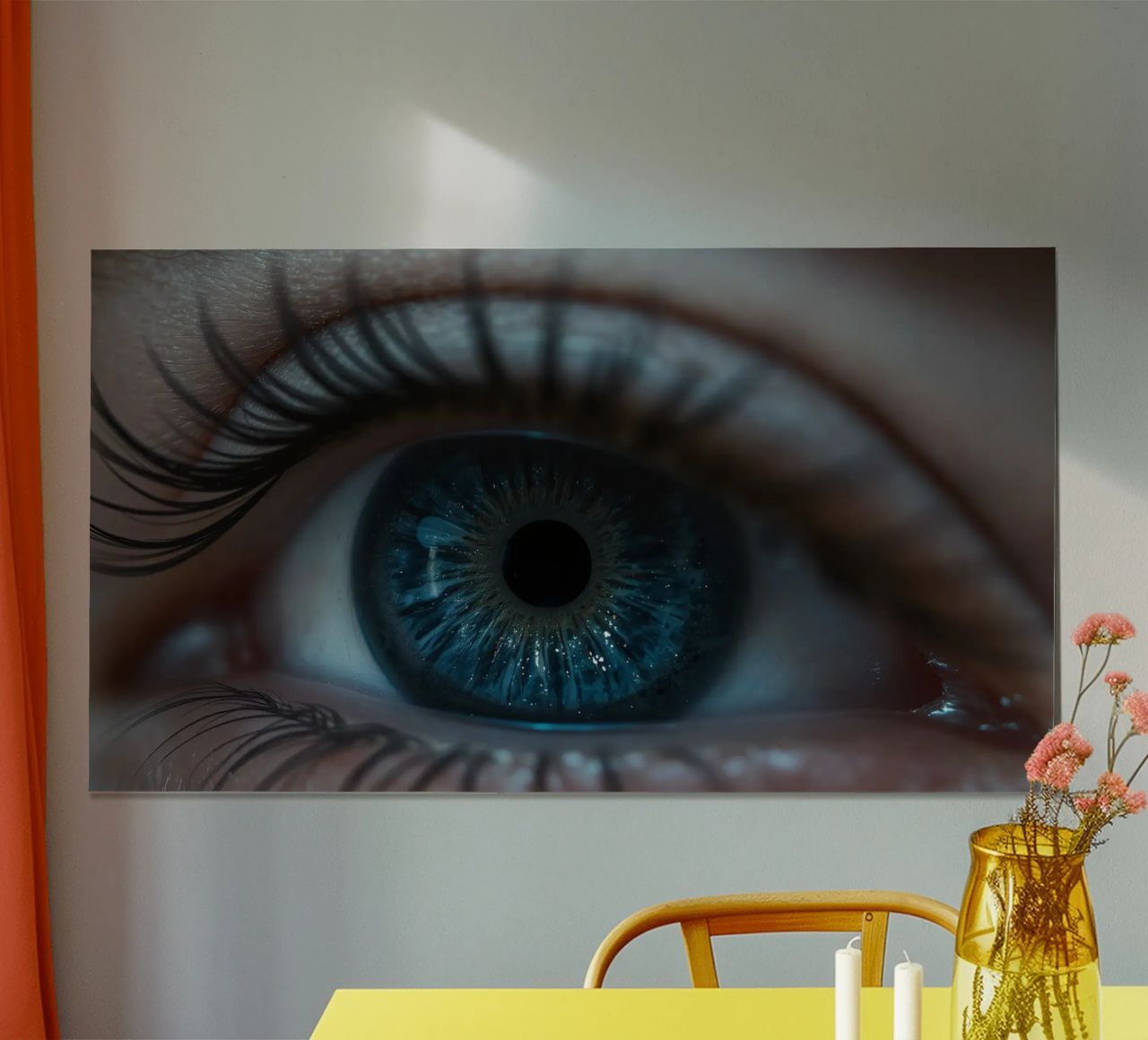 Vue rapprochée d'un œil bleu mettant en évidence des détails complexes poster de DesignDoodle