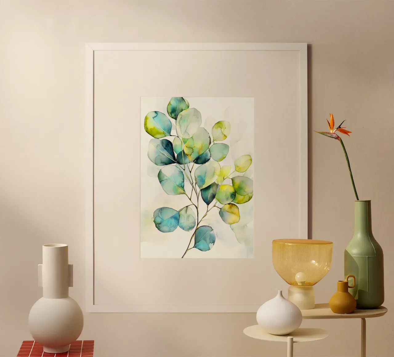 Foglie di eucalipto decorative poster con telaio in legno da Justyna Jaszke JBJart