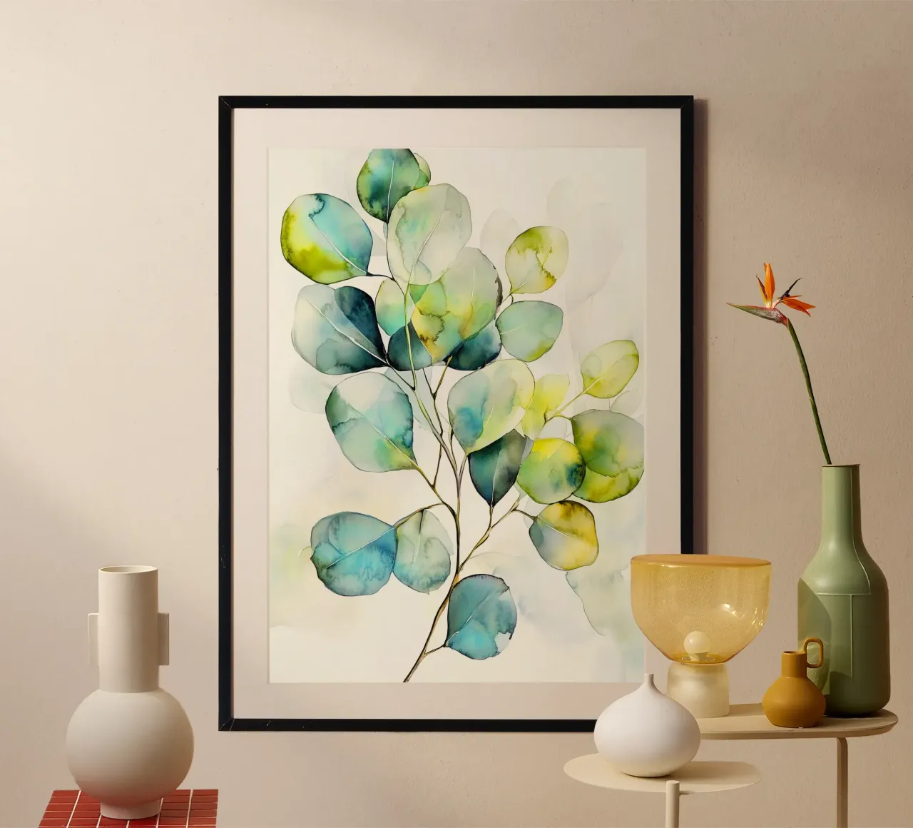 Foglie di eucalipto decorative poster con telaio in legno da Justyna Jaszke JBJart