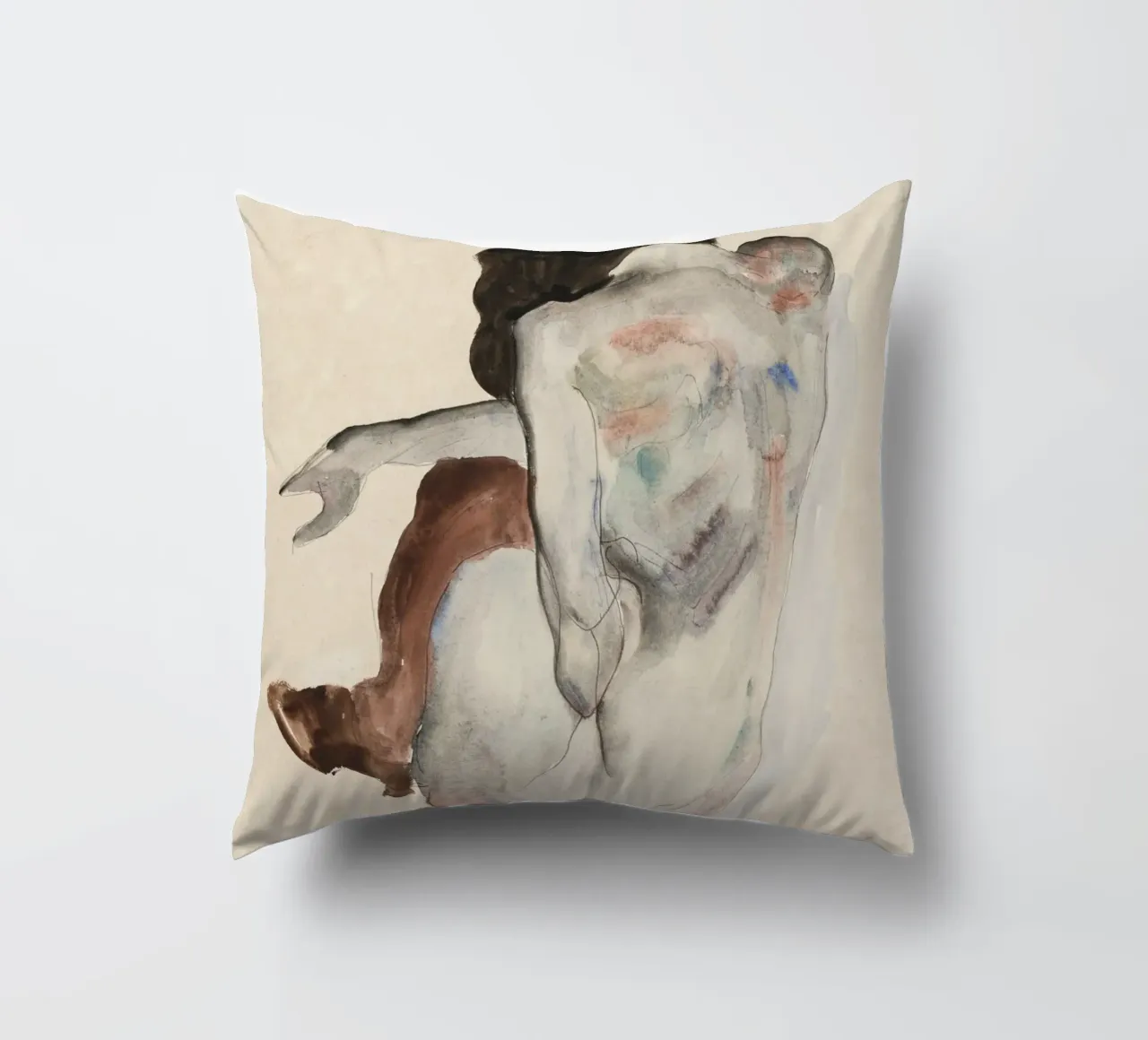 Egon Schiele - Nudo accovacciato con scarpe e calze nere cuscino da Wirla