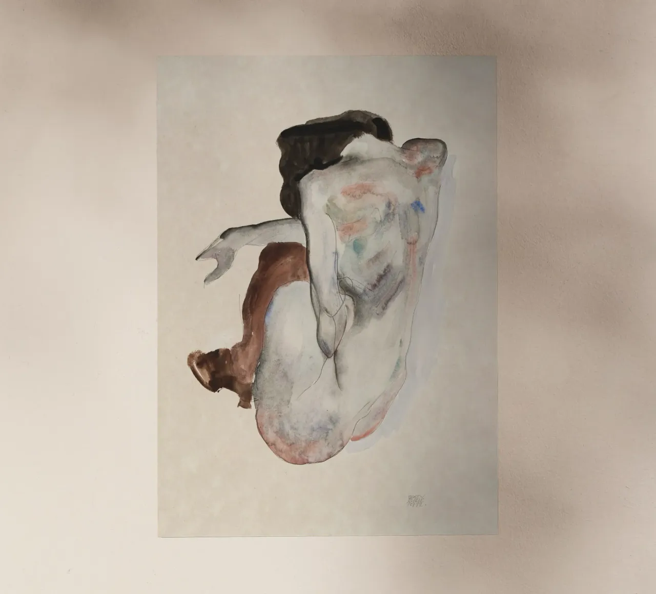 Egon Schiele - Nudo accovacciato con scarpe e calze nere pellicola backlit da Wirla