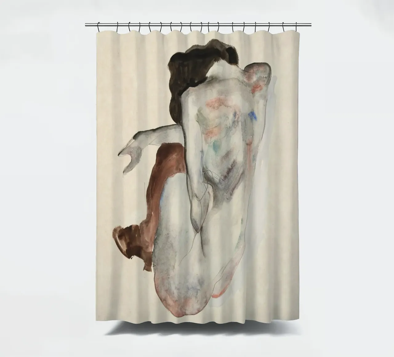Egon Schiele - Nudo accovacciato con scarpe e calze nere tenda da doccia da Wirla