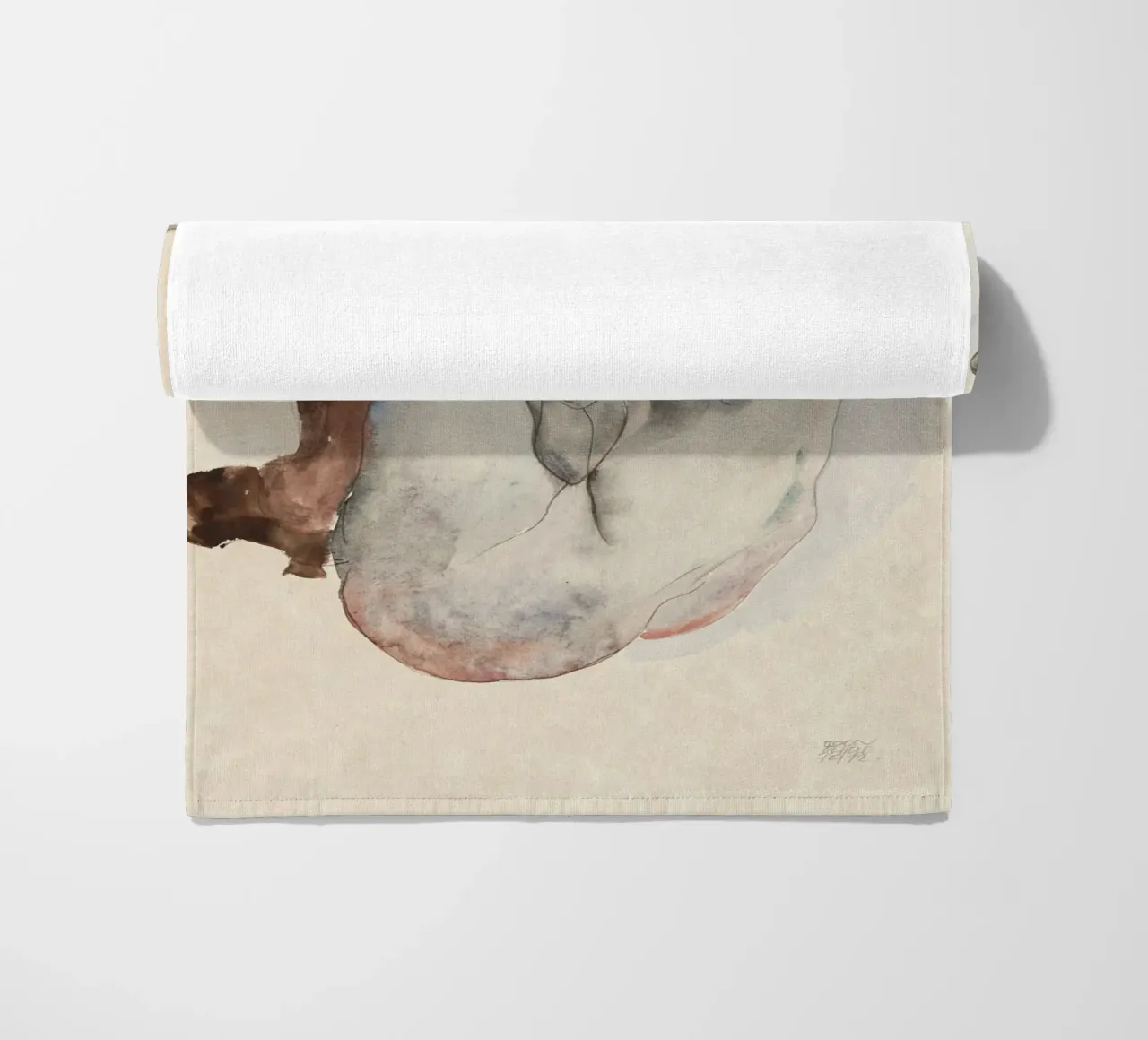 Egon Schiele - Nudo accovacciato con scarpe e calze nere telo mare da Wirla
