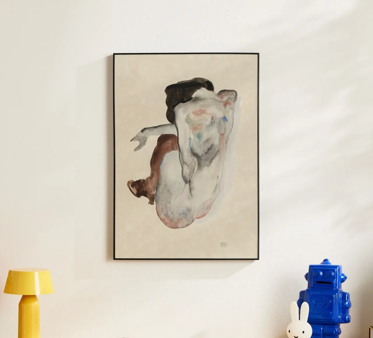 Egon Schiele - Nudo accovacciato con scarpe e calze nere alluminio dibond da Wirla
