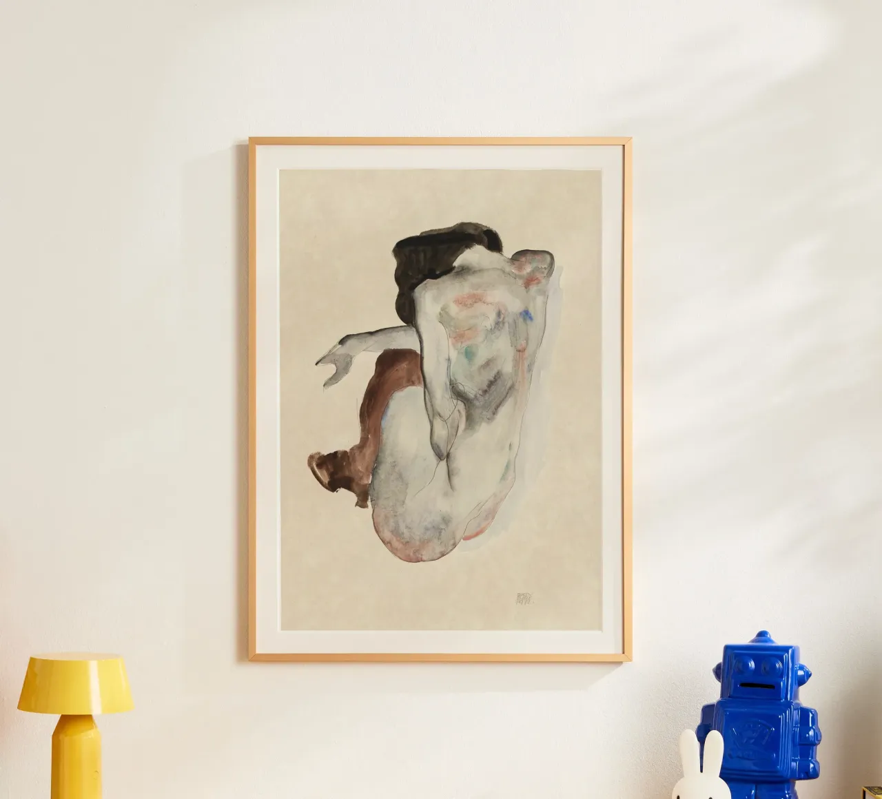 Egon Schiele - Nudo accovacciato con scarpe e calze nere carta hahnemühle da Wirla