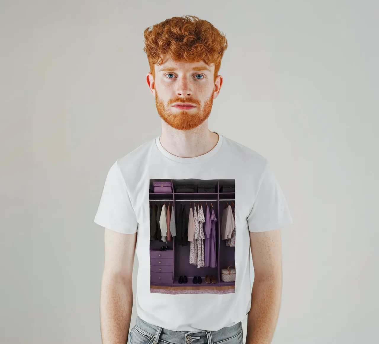 Armadio organizzato con abiti appesi, contenitori per la conservazione t-shirt da DesignDoodle