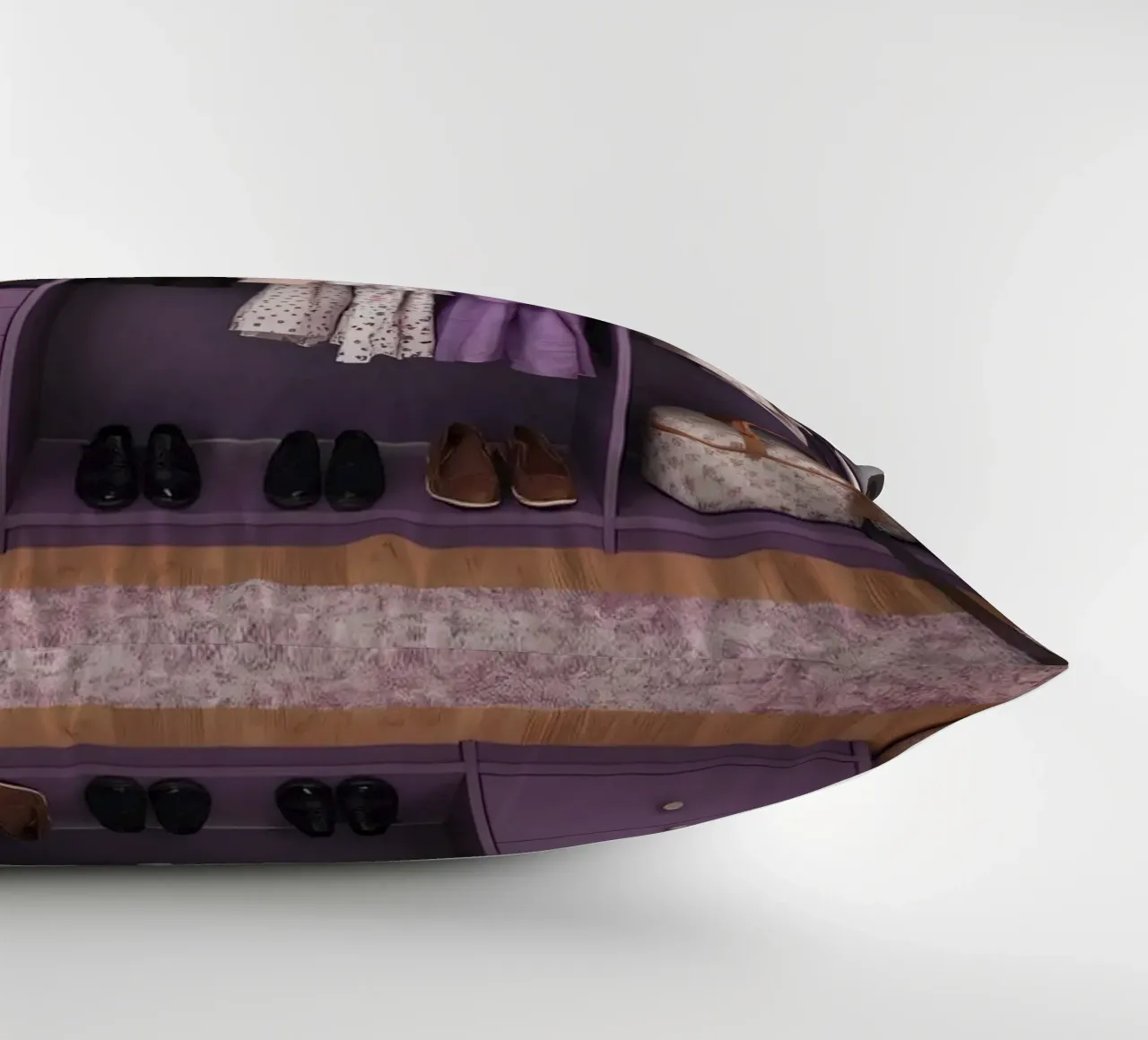 Armadio organizzato con abiti appesi, contenitori per la conservazione cuscino da DesignDoodle