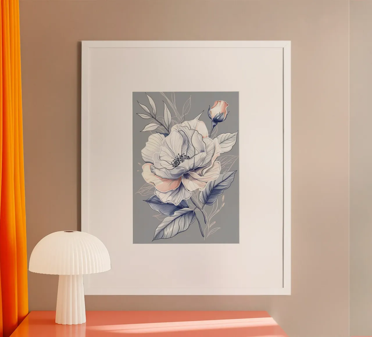 White rose poster con telaio in legno da Justyna Jaszke JBJart