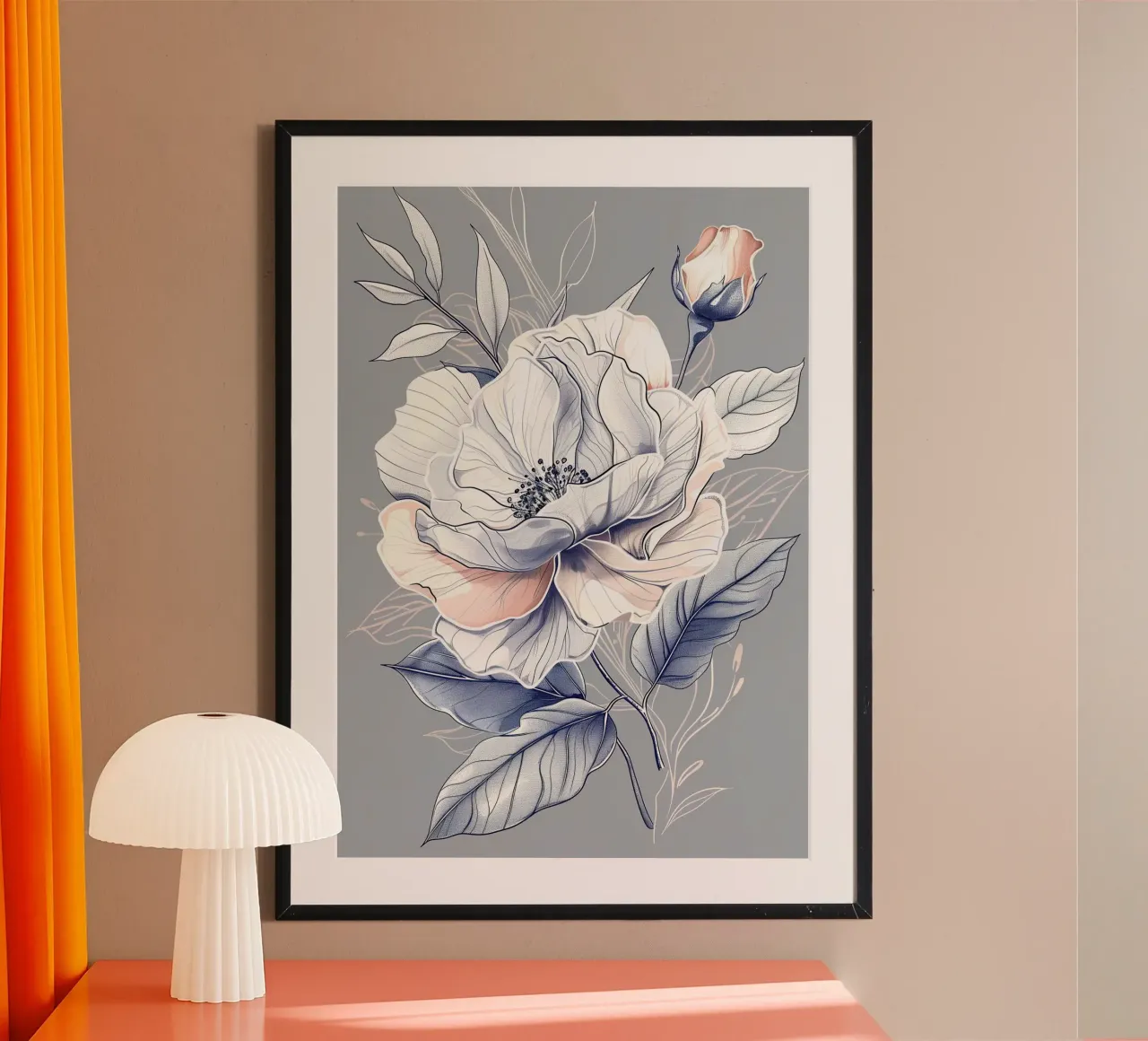 White rose poster con telaio in legno da Justyna Jaszke JBJart
