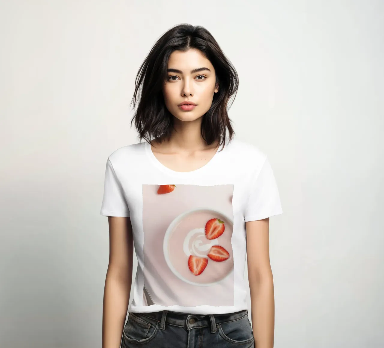 Fragole e lamponi freschi serviti in una ciotola di panna t-shirt da donna da DesignDoodle