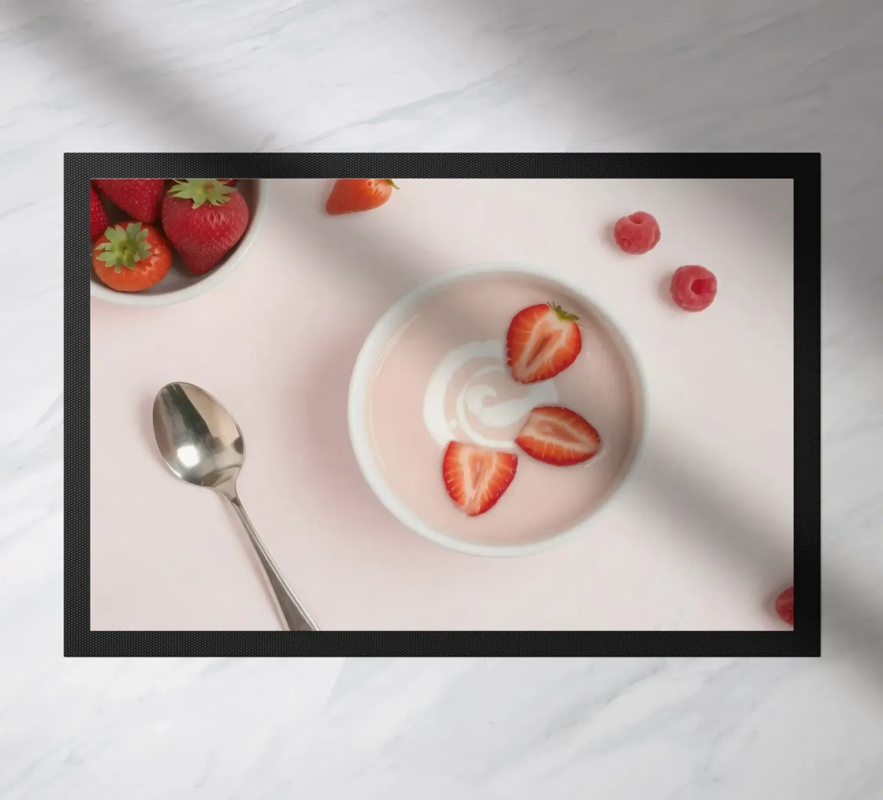 Fragole e lamponi freschi serviti in una ciotola di panna zerbino da DesignDoodle