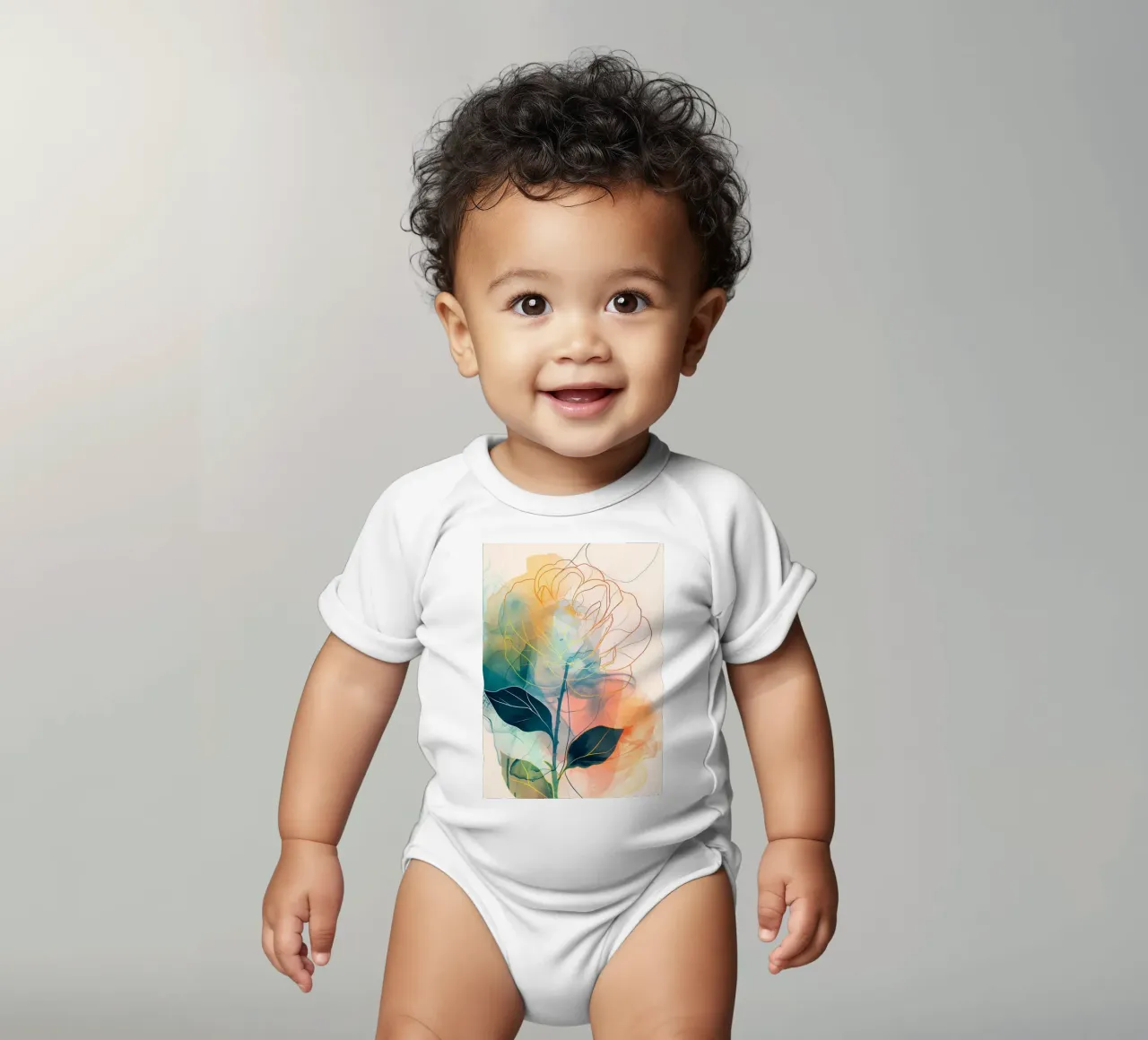 Decorative rose short-sleeve baby romper by Justyna Jaszke JBJart
