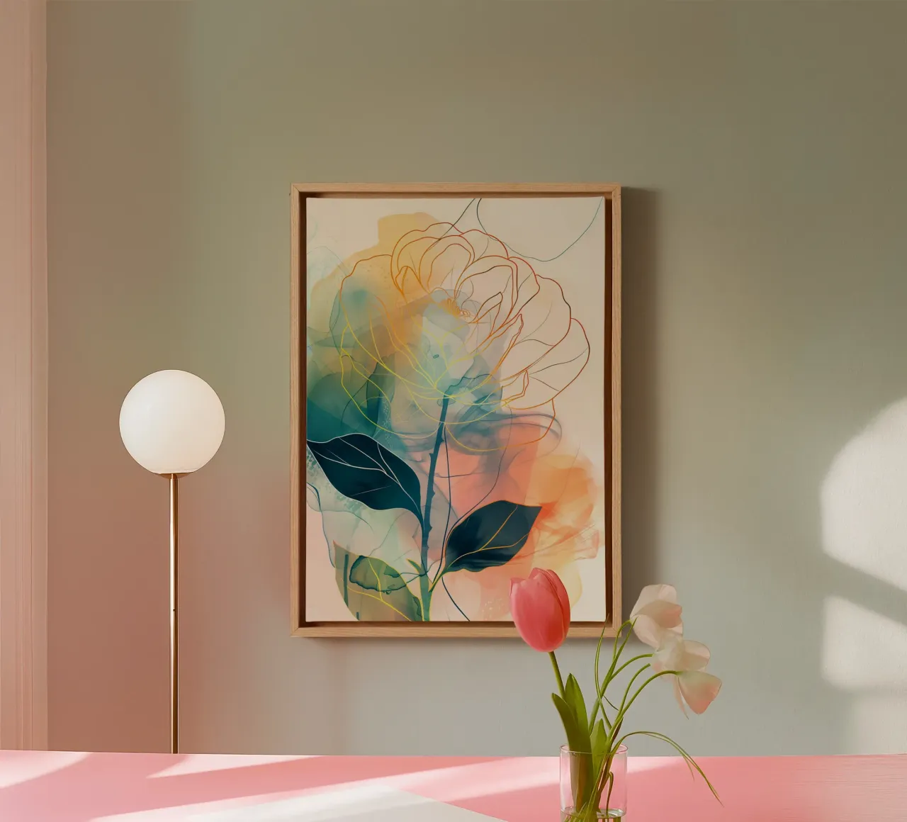 Decoratieve roos canvas met Baklijst van Justyna Jaszke JBJart