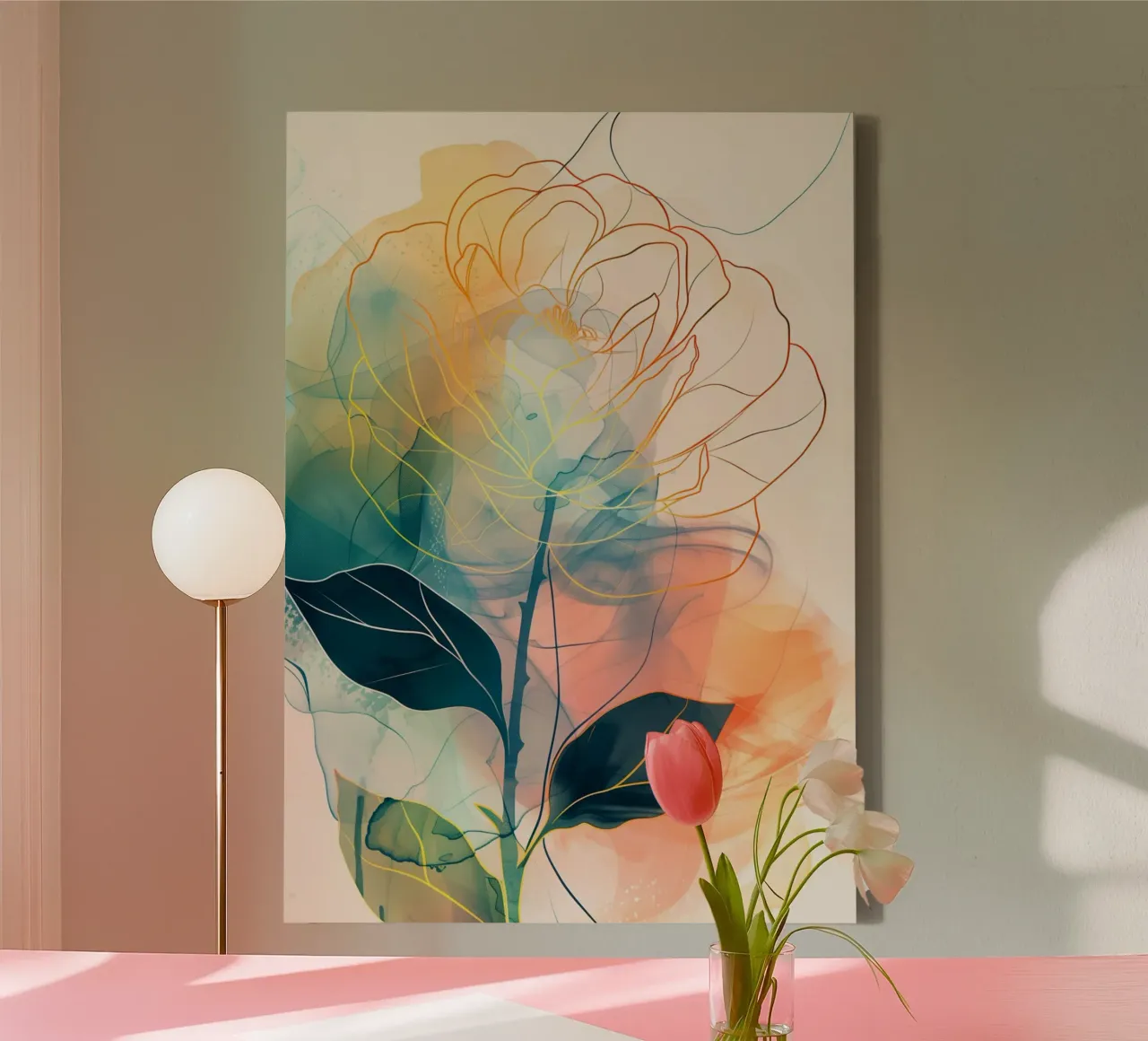 Decoratieve roos canvas met Baklijst van Justyna Jaszke JBJart