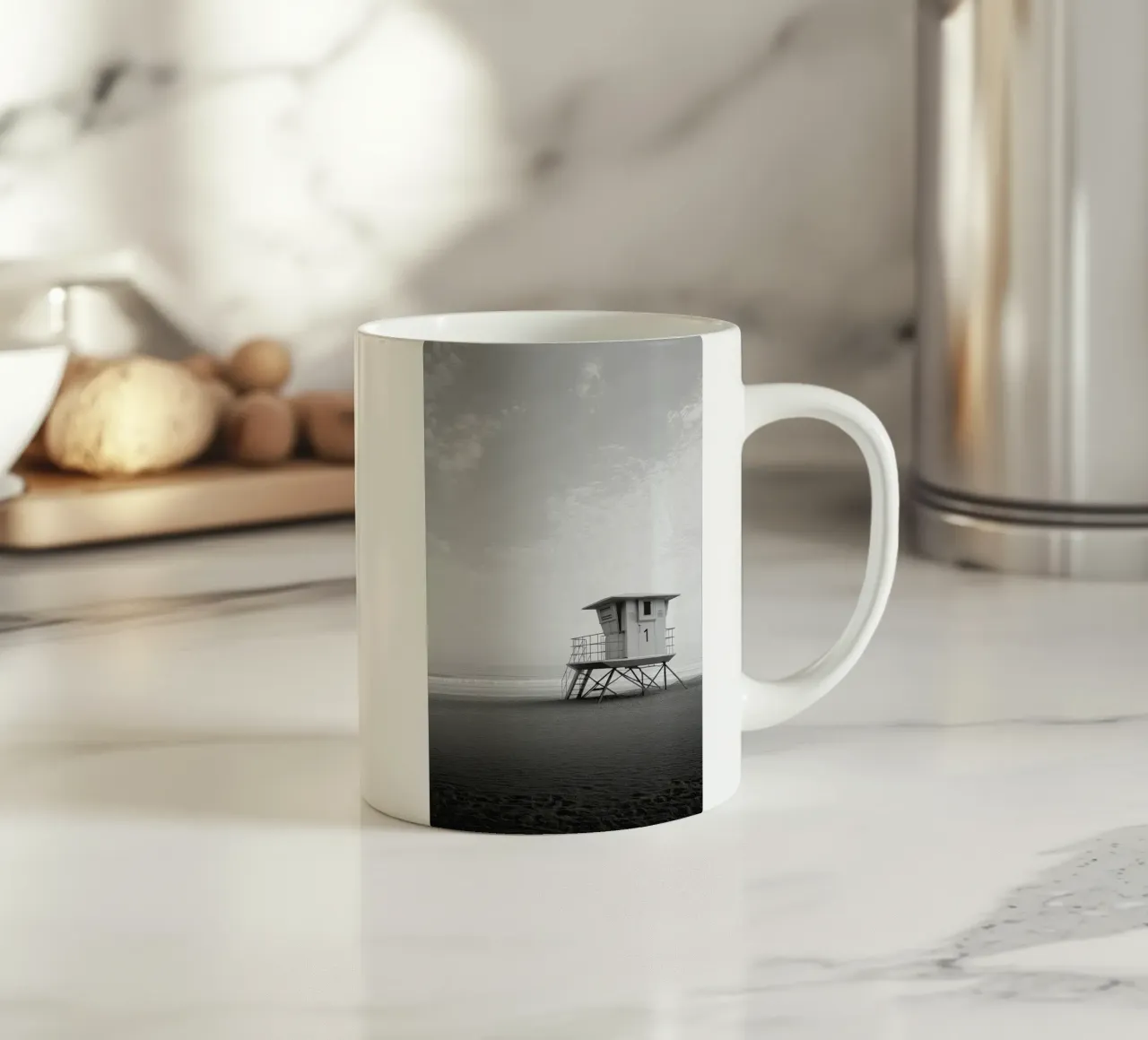 Spiaggia della Torre del Bagnino tazza in ceramica da Indigo Tides Art