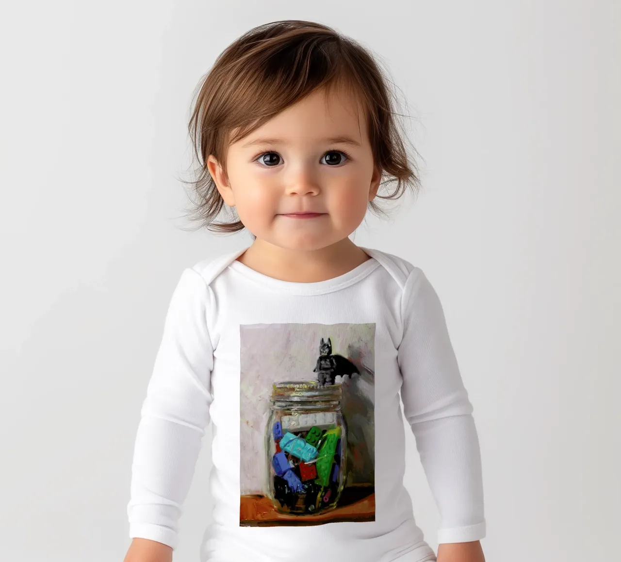 Jar Of Lego long-sleeve baby romper by Noah Verrier