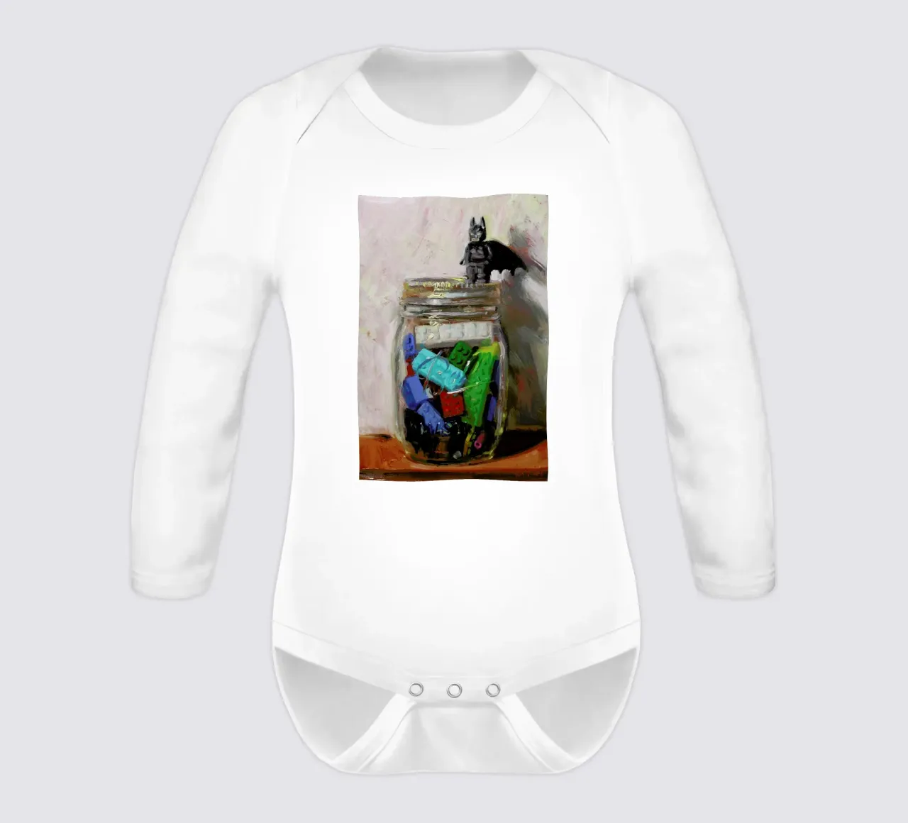 Jar Of Lego long-sleeve baby romper by Noah Verrier