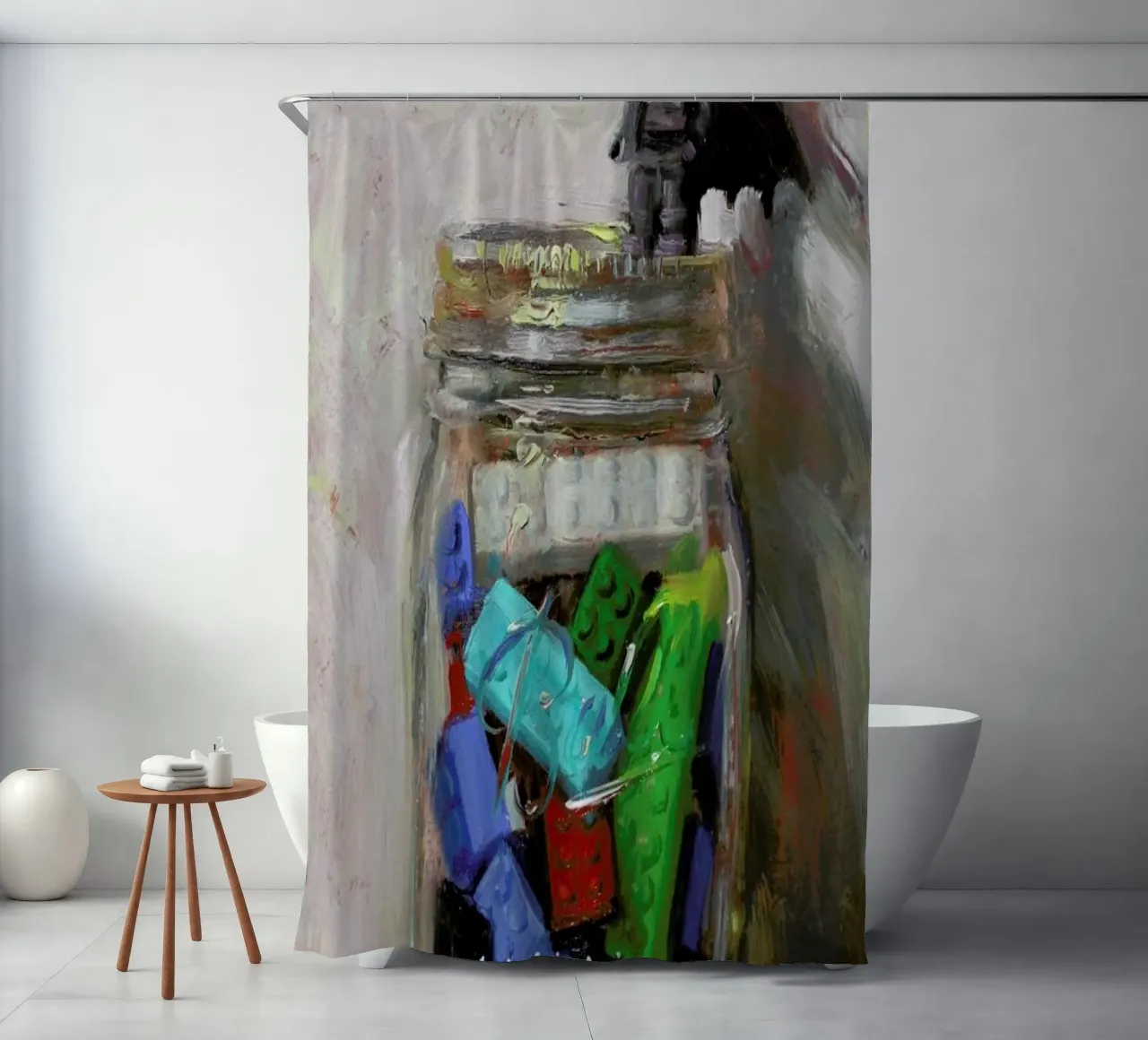 Jar Of Lego shower curtain by Noah Verrier