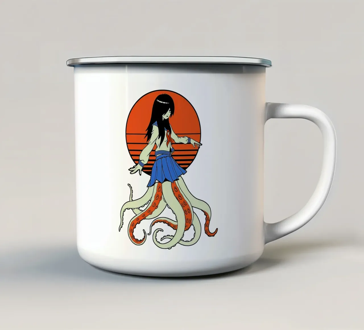 Octopus Yokai School Girl mug en émail de Fewasyes