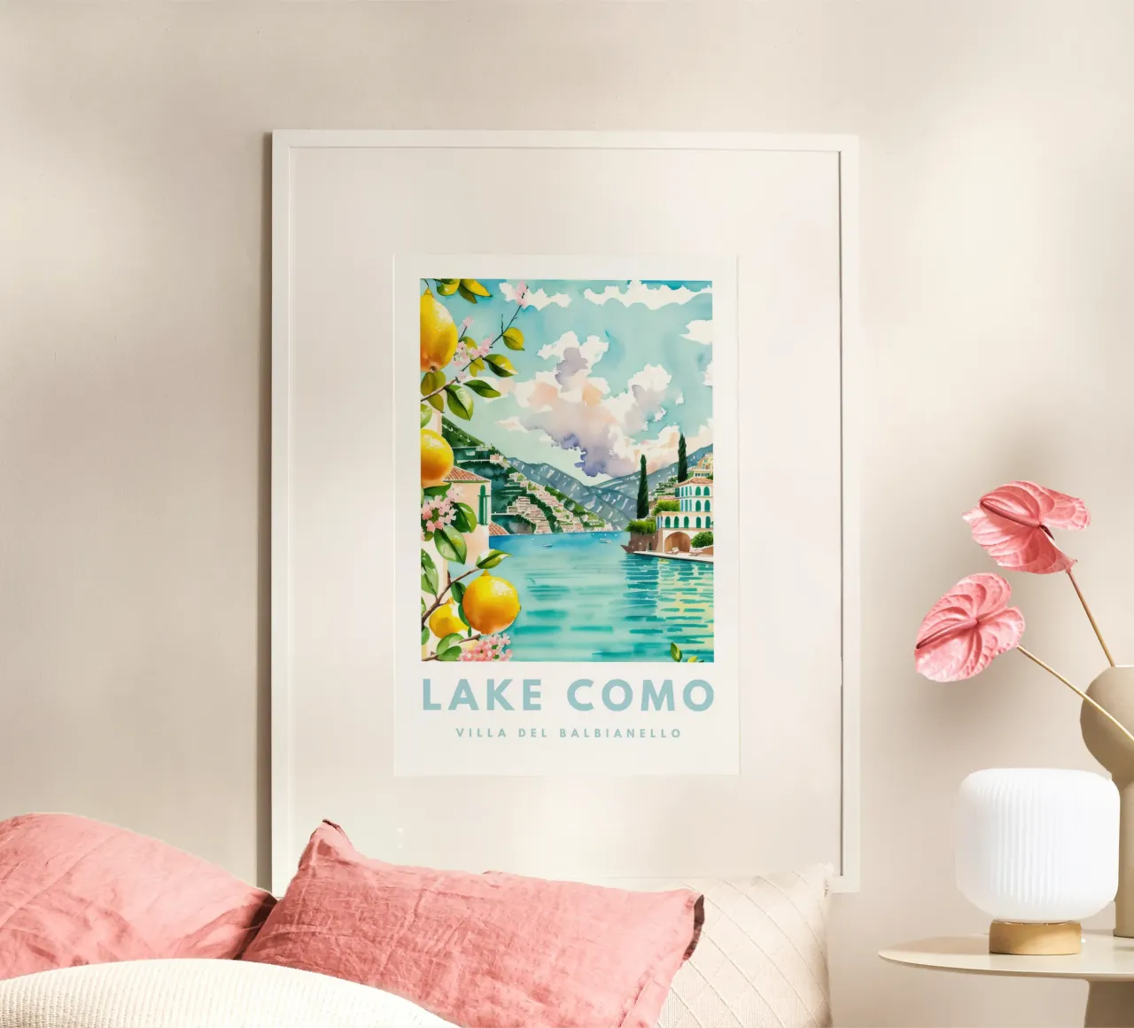 Italien Druck, Zitrone Poster, Comer See Illustration Poster mit Holzrahmen von Bella Studio