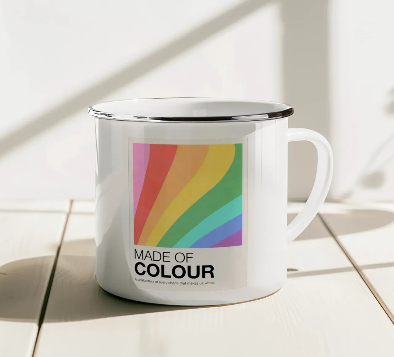 MADE OF COLOUR - Pride Swatch Regenboog Kunstdruk emaille mok van Dominique Vari