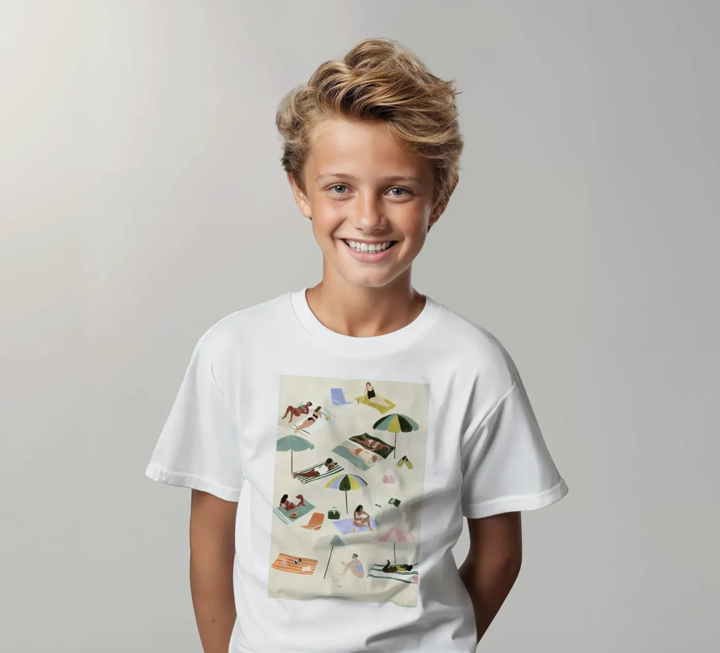 Sunbathing kids t-shirt by Isabelle Vandeplassche
