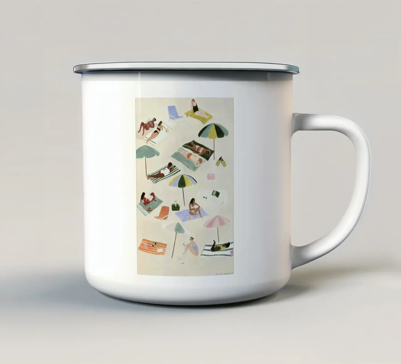 Sunbathing Emaille Tasse von Isabelle Vandeplassche