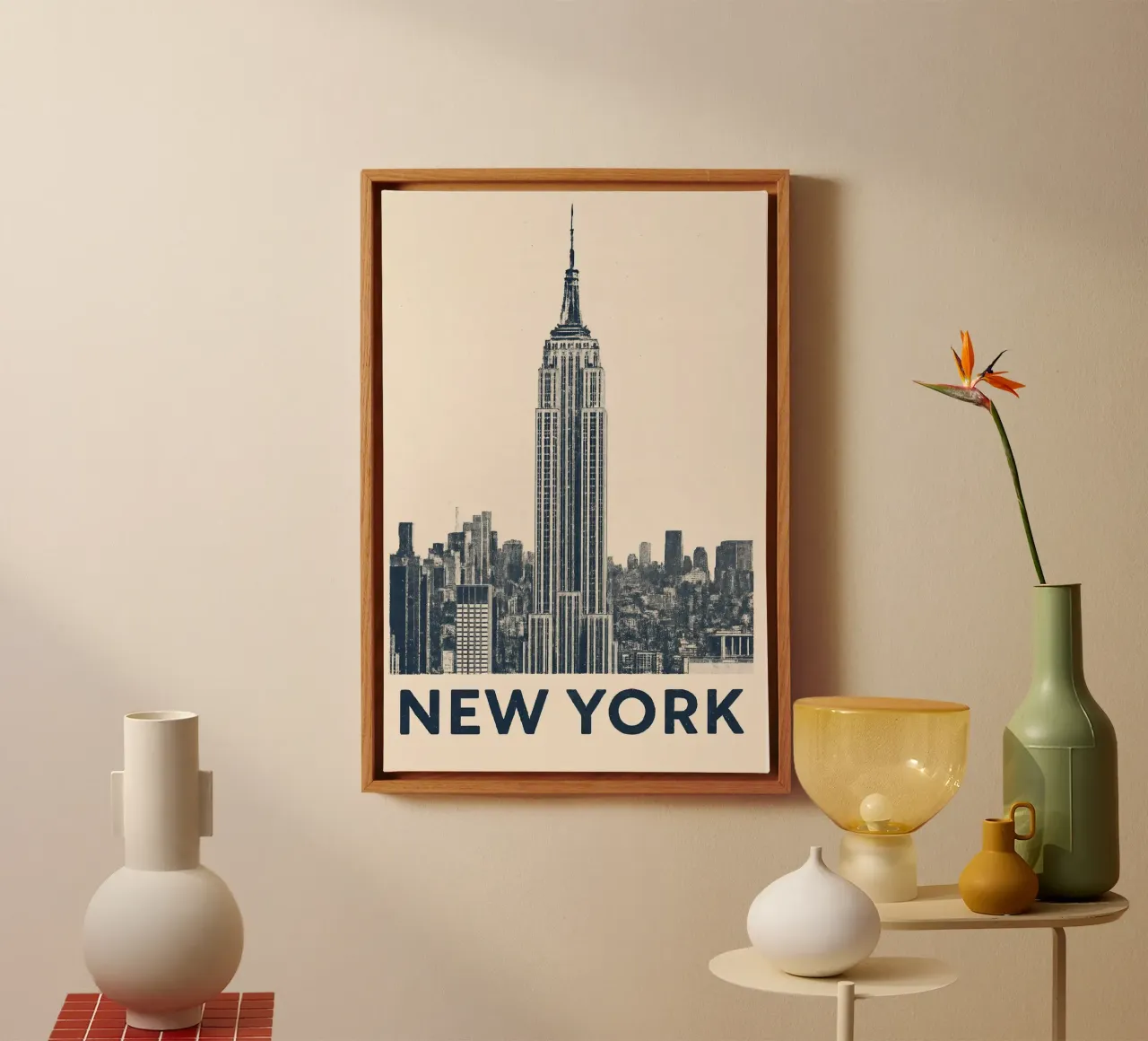New York – Empire View - Linocut Series tela con Cornice a cassetta da Studio Mooodz