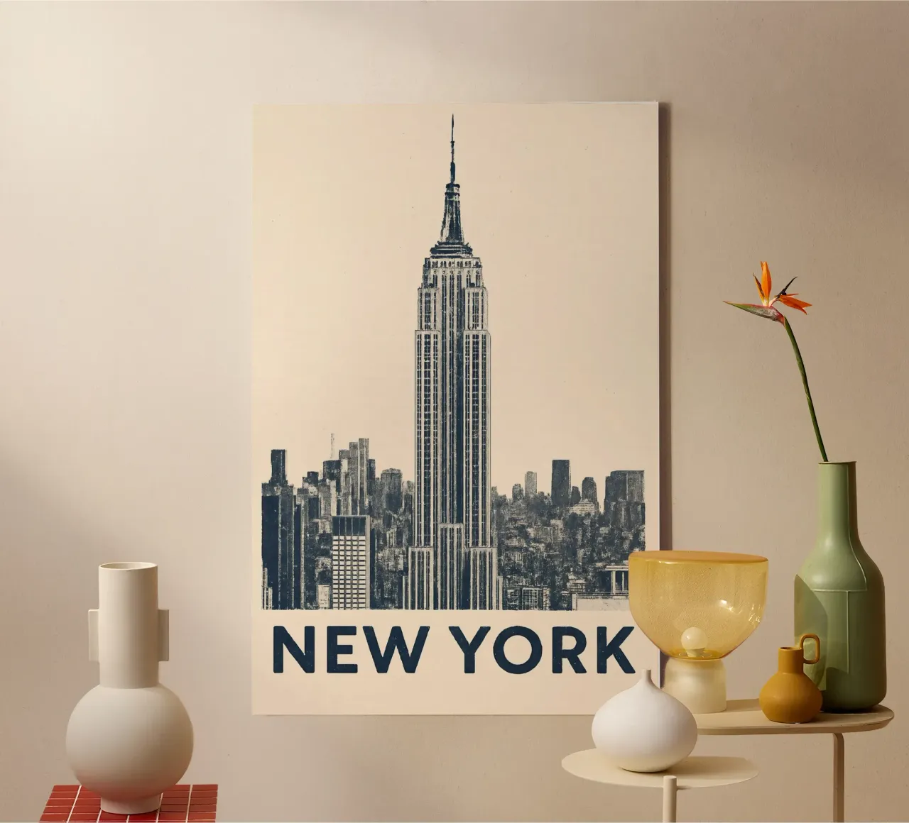New York – Empire View - Linocut Series tela con Cornice a cassetta da Studio Mooodz