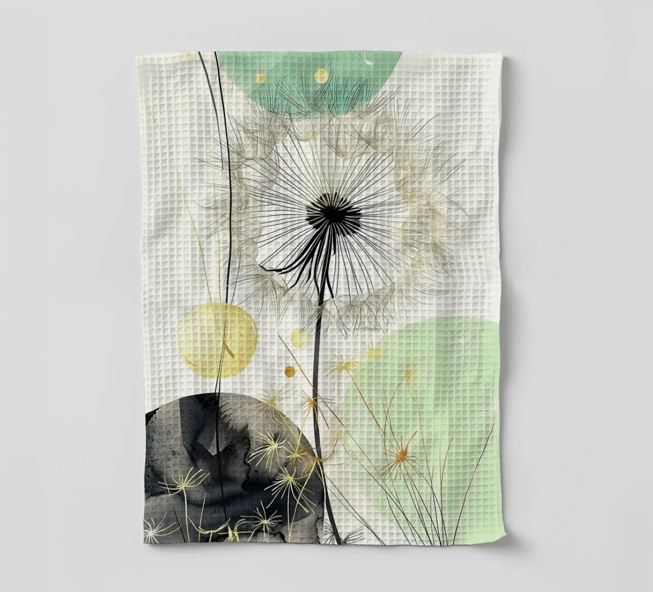 Dandelion seeds tea towel by Justyna Jaszke JBJart