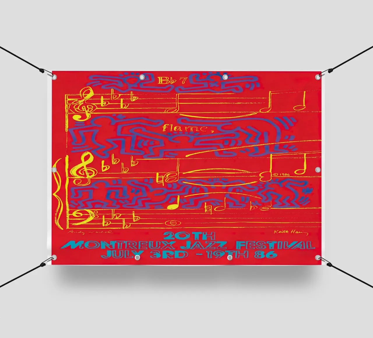 Haring Warhol Montreux Jazz 1986 Pop Art Fusion Poster telo in pvc da NorwesClub