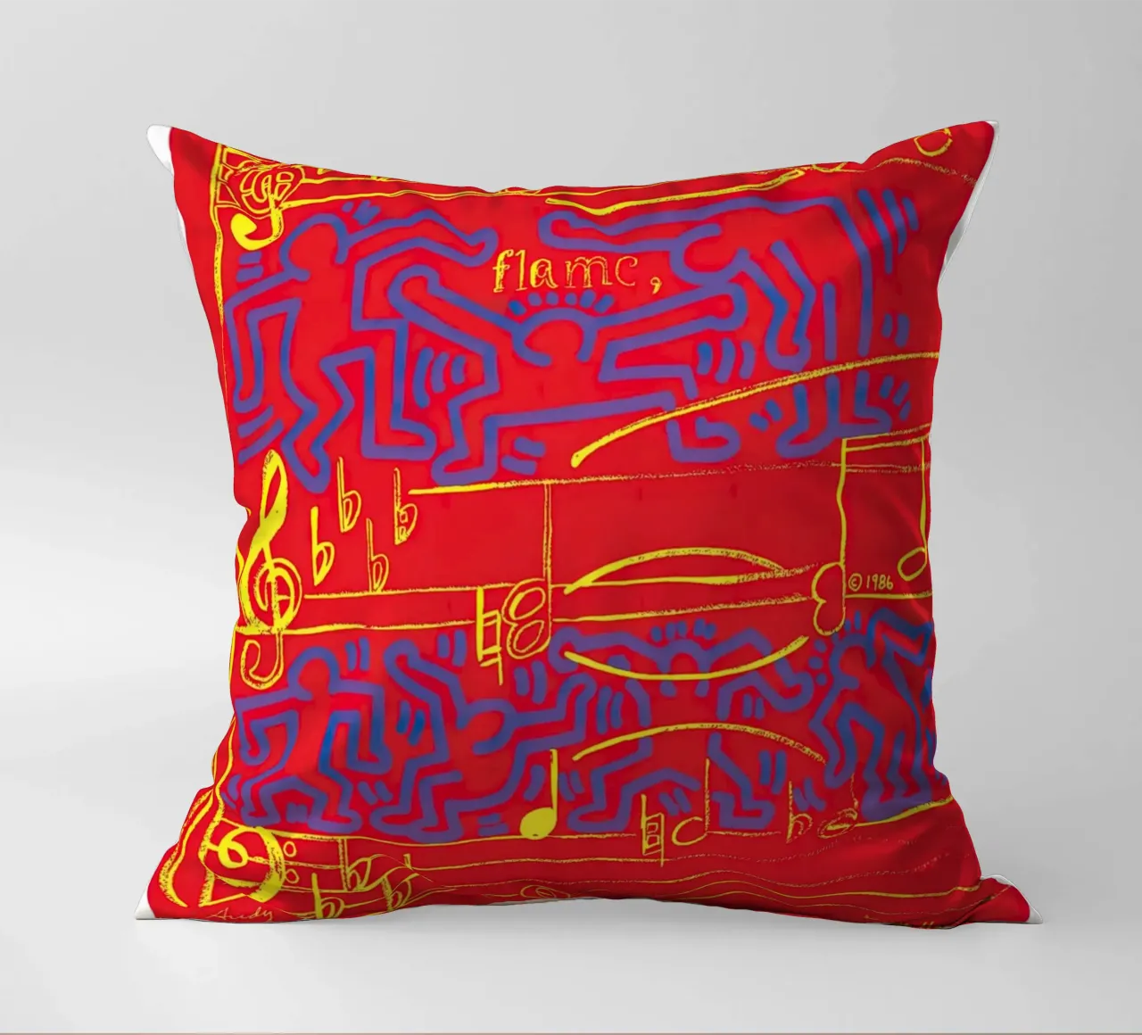 Haring Warhol Montreux Jazz 1986 Pop Art Fusion Poster cuscino da NorwesClub