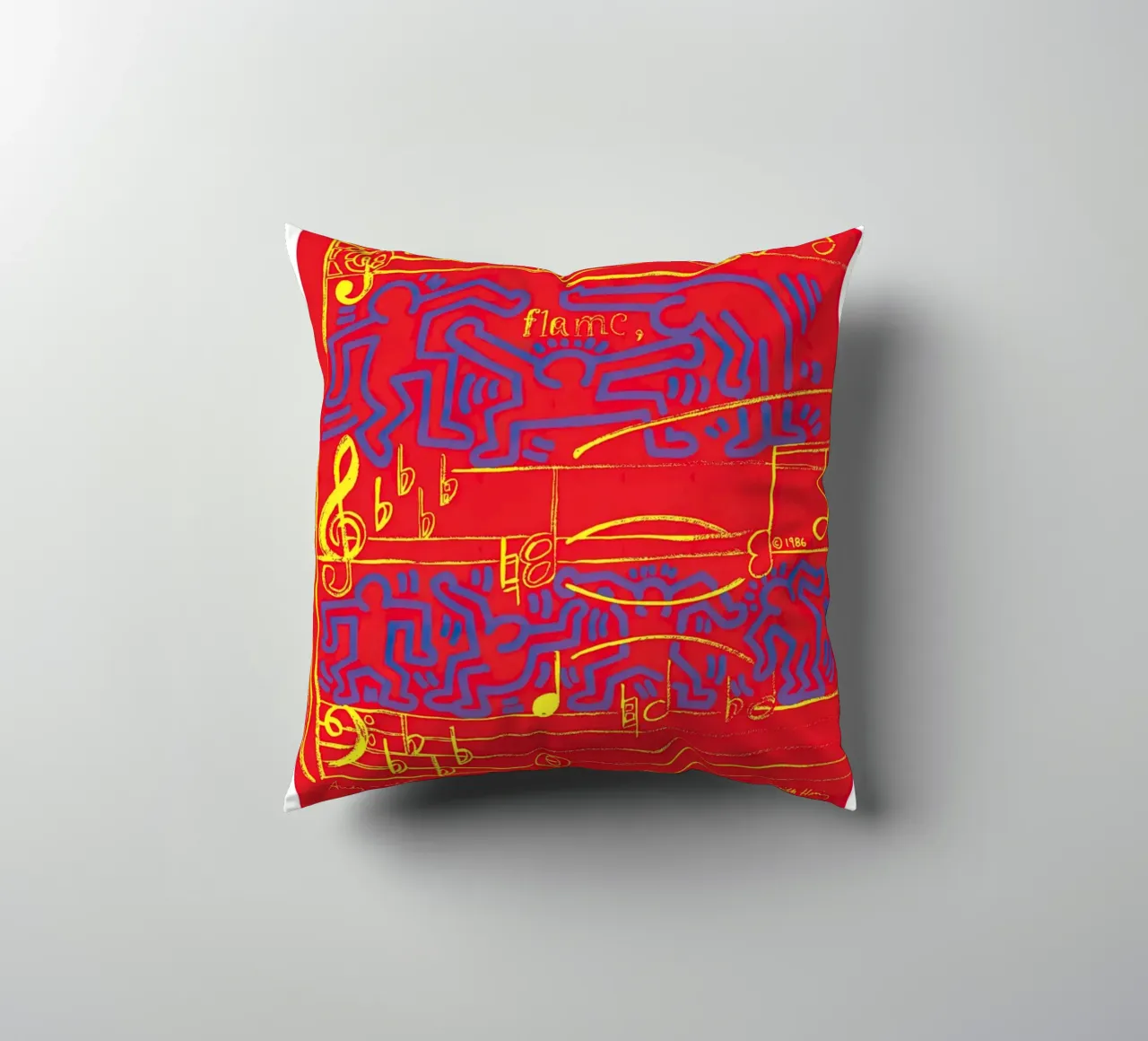 Haring Warhol Montreux Jazz 1986 Pop Art Fusion Poster cuscino da NorwesClub