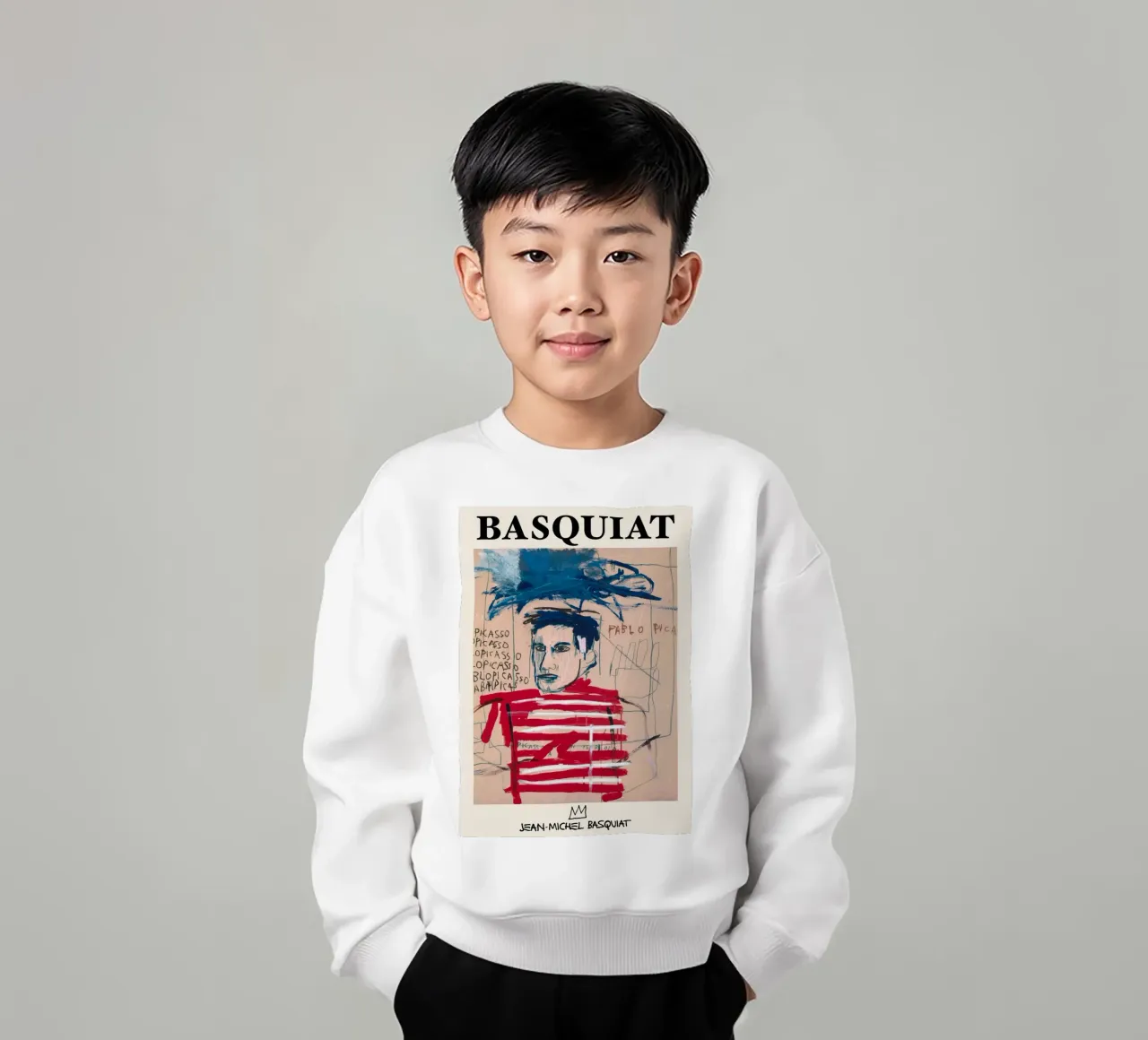 Basquiat "Senza titolo (Pablo Picasso)" Tributo neo-espressionista felpa bambino da NorwesClub