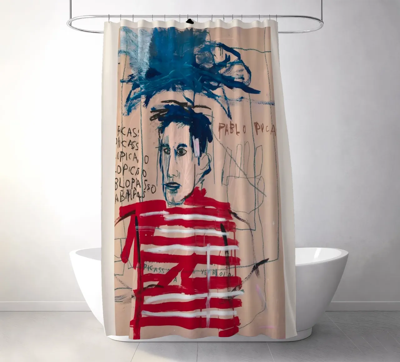Basquiat "Senza titolo (Pablo Picasso)" Tributo neo-espressionista tenda da doccia da NorwesClub