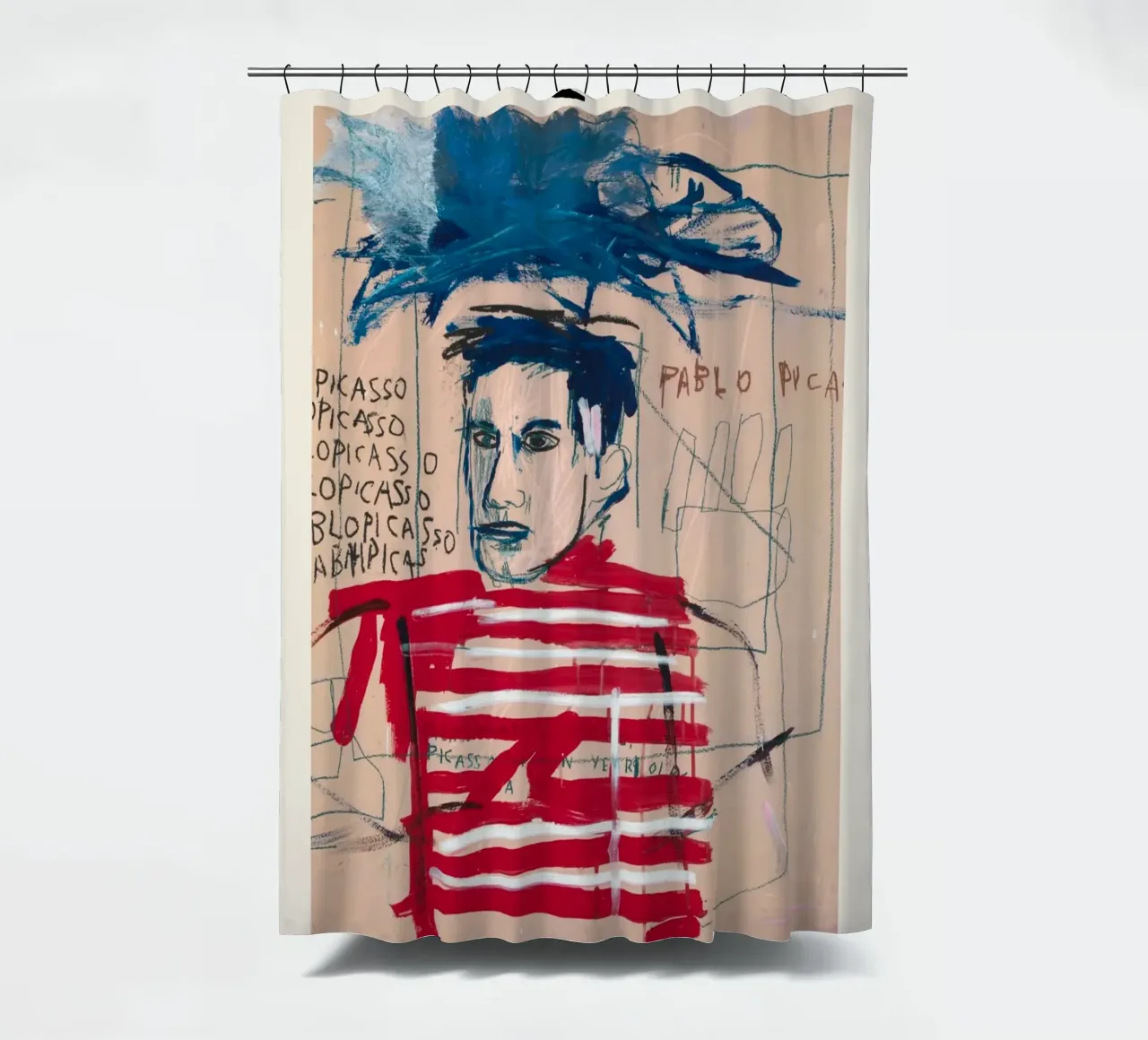 Basquiat "Senza titolo (Pablo Picasso)" Tributo neo-espressionista tenda da doccia da NorwesClub