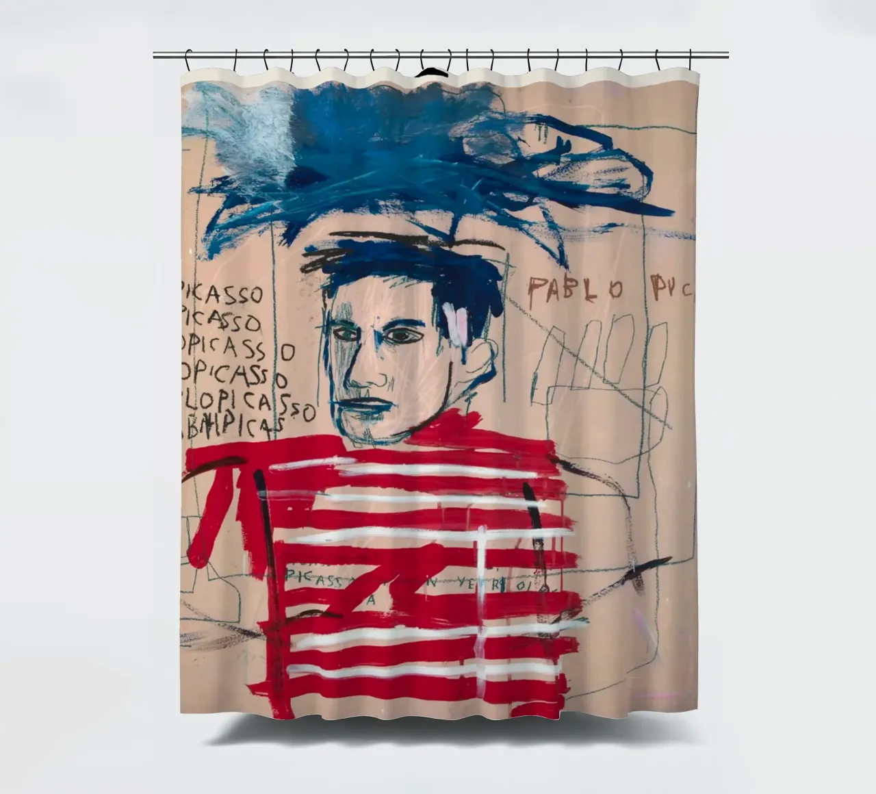Basquiat "Senza titolo (Pablo Picasso)" Tributo neo-espressionista tenda da doccia da NorwesClub