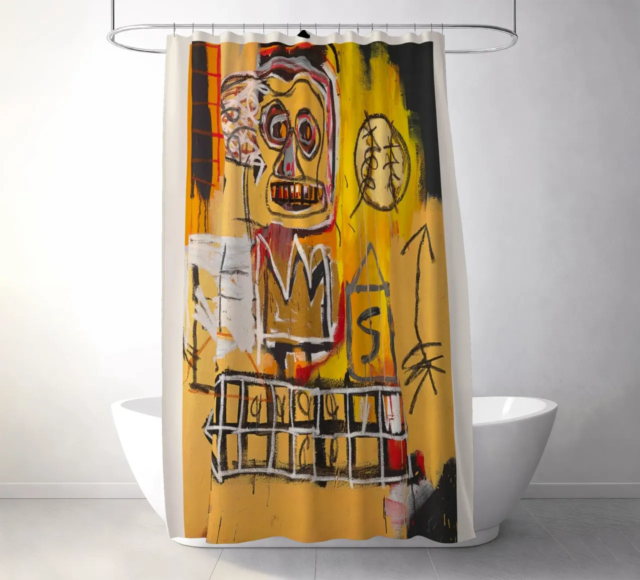 Basquiat "Senza titolo (Cranio e corona)" Potenza neo-espressionista tenda da doccia da NorwesClub