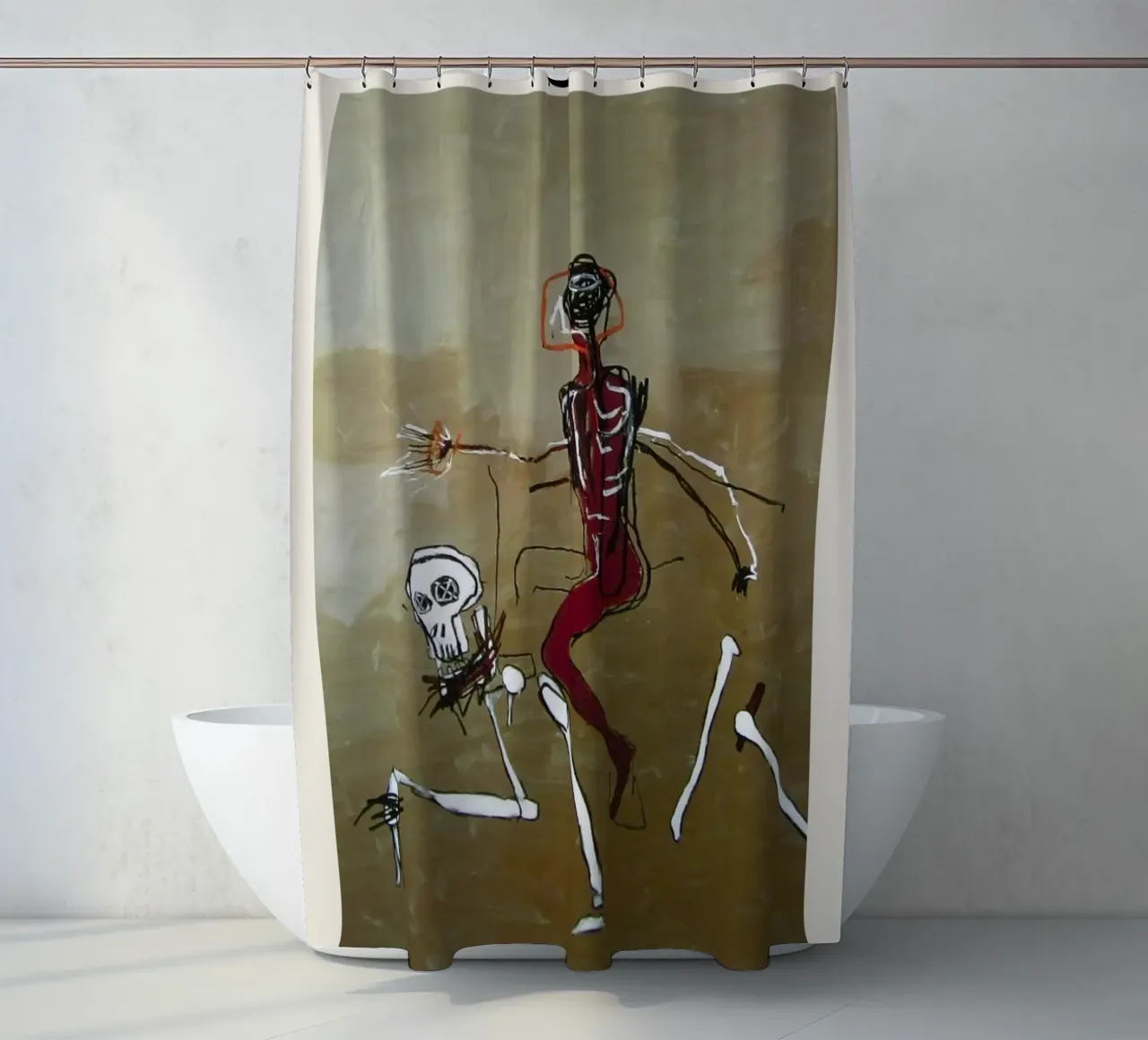 Basquiat "Cavalcare con la morte" Capolavoro neo-espressionista 1 tenda da doccia da NorwesClub