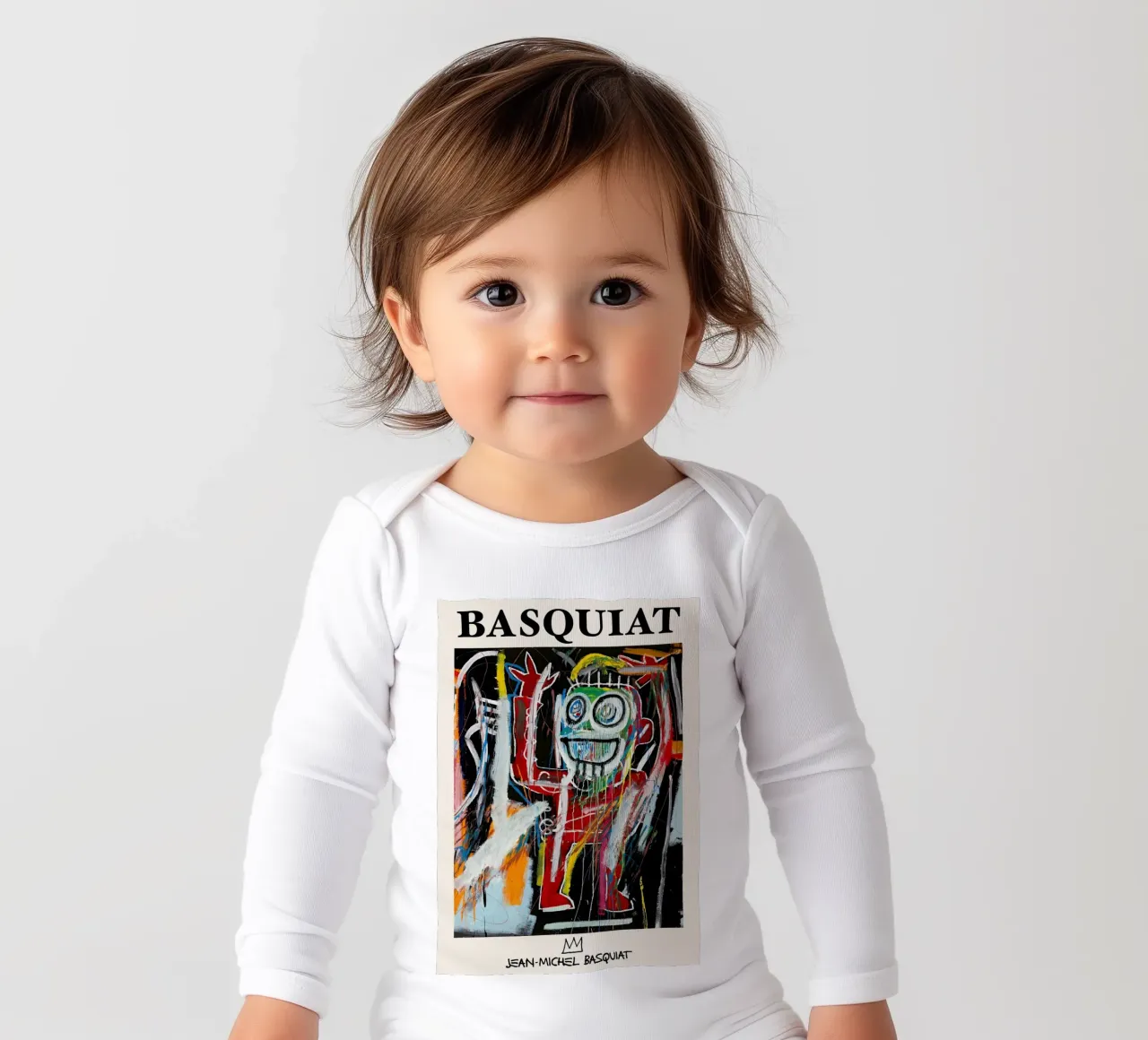 Basquiat "Dustheads" Neo-Expressionist Energetic Portrait long-sleeve baby romper by NorwesClub