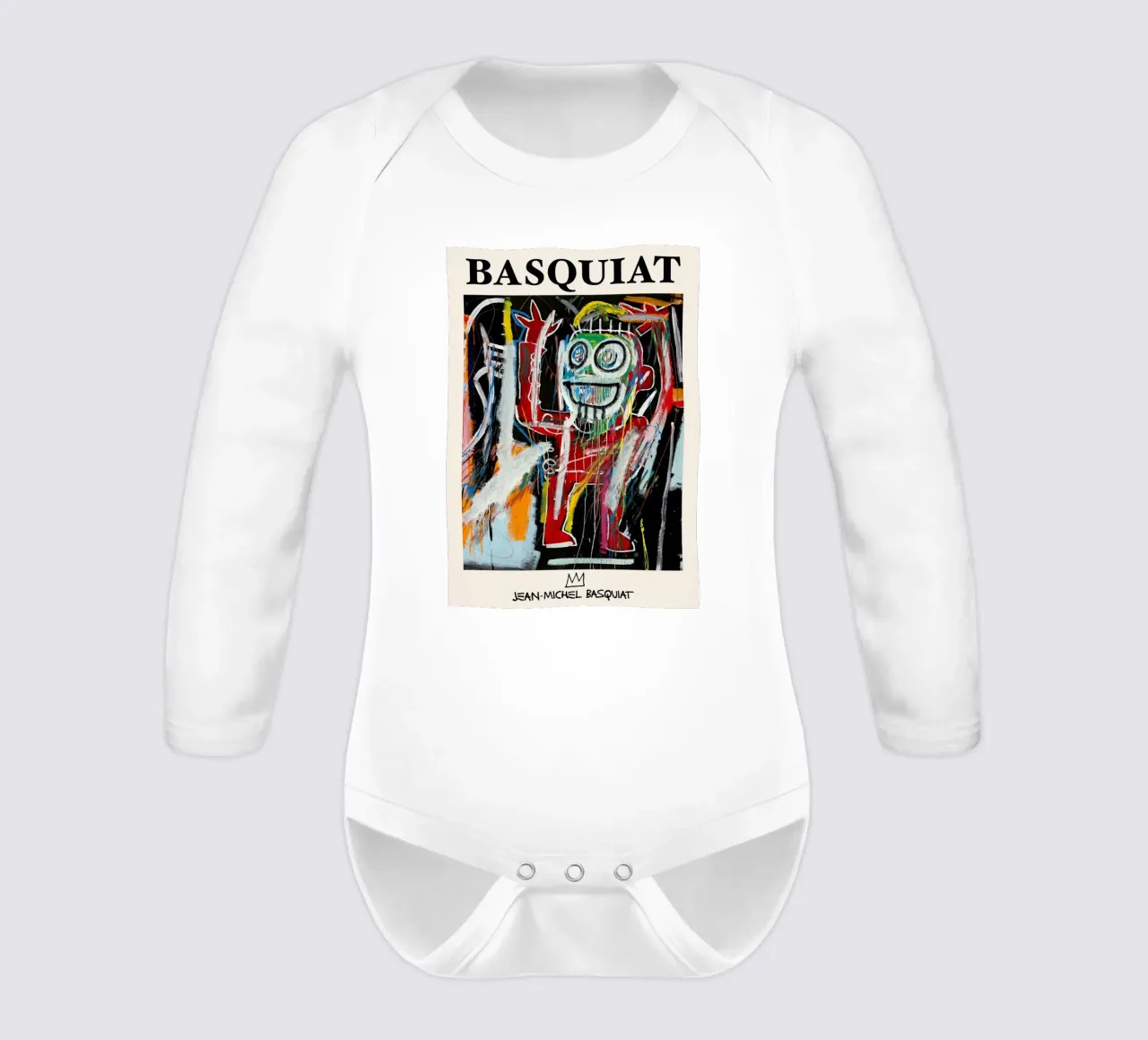 Basquiat "Dustheads" Neo-Expressionist Energetic Portrait long-sleeve baby romper by NorwesClub