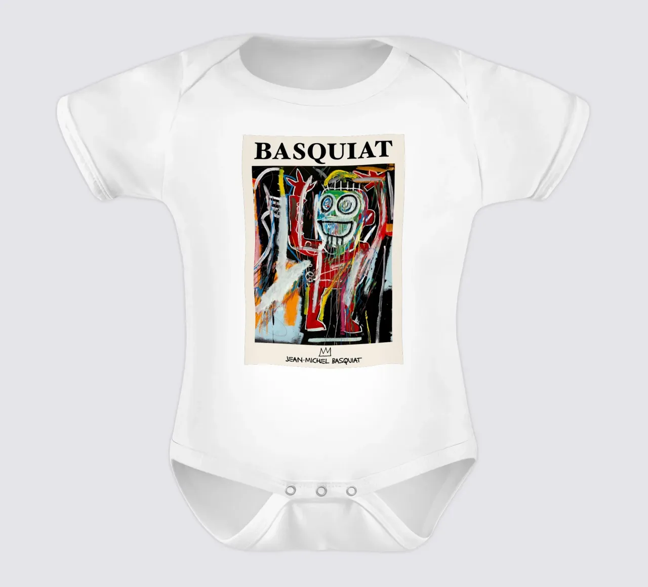 Ritratto energico neo-espressionista di Basquiat "Teste di polvere body neonato maniche corte da NorwesClub