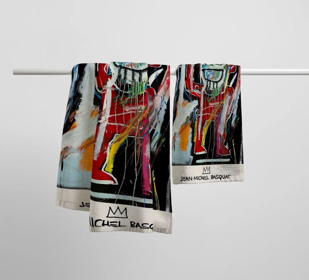 Basquiat "Dustheads" Neo-Expressionist Energetic Portrait towel by NorwesClub